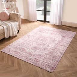 OHS Vintage Print Washable Rug Non Slip Floor Carpet Mat Runners in Pink - Size: 80 cm x 150 cm - thumbnail 2