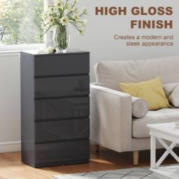 HOMCOM Bedroom Chest of Drawers, 5 Drawers Dresser, Drawer Unit, Grey - thumbnail 5