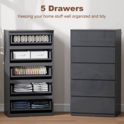 HOMCOM Bedroom Chest of Drawers, 5 Drawers Dresser, Drawer Unit, Grey - thumbnail 4