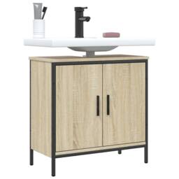 Berkfield Home Bathroom Sink Cabinet Sonoma Oak 60x30x60 cm Engineered Wood in Light Tan - Size: 60 x 30 x 60 cm - thumbnail 2