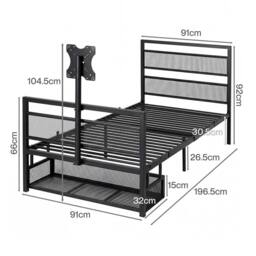 Levede Single Bed Frame, Gaming Bed, TV Bed, 360° Rotating Mount, Metal, Black - thumbnail 4