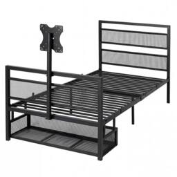 Levede Single Bed Frame, Gaming Bed, TV Bed, 360° Rotating Mount, Metal, Black - thumbnail 2