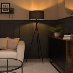 ValueLights Camden Black Metal Tripod Floor Lamp with Drum Lamp Shade & LED Bulb in Charcoal - thumbnail 3
