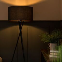 ValueLights Camden Black Metal Tripod Floor Lamp with Drum Lamp Shade & LED Bulb in Charcoal - thumbnail 2