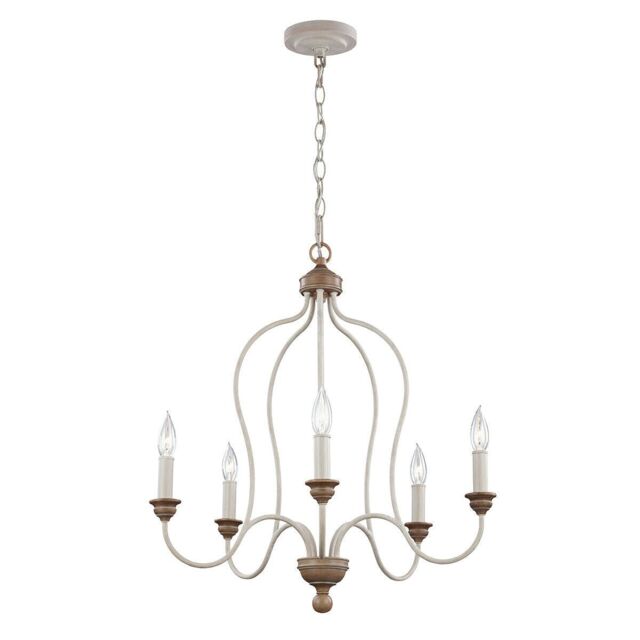 Loops 5 Bulb Chandelier Hanging Pendant LIght Chalk Washed/Beachwood LED E14 60W Bulb