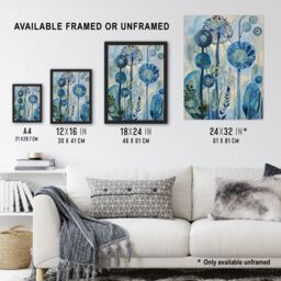 "Artery8 Abstract Blue Wildflowers Watercolour Floral Wall Art Print - Size: W24"" x H32""" - thumbnail 3
