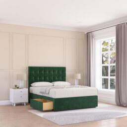Sloomy Alabama Plush Velvet Memory Foam Bed Set With 2 Drawers, Mattress & Headboard in Emerald - Size: King
