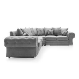 Abakus Direct Verona Linen Corner Sofa with Button Detail in Light Grey - thumbnail 2
