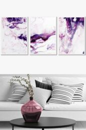 ARTZE Set of 3 White Framed Purple Pink Abstract Ocean Waves Wall Art - Size: W33 cm x H45 cm x D20mm - thumbnail 1