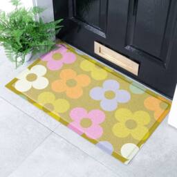 Artsy Mats Elizabeth Olwen Petals on Pistachio Indoor/Outdoor Doormat (70x40cm) in Mustard - Size: 40 cm x 70 cm - thumbnail 1