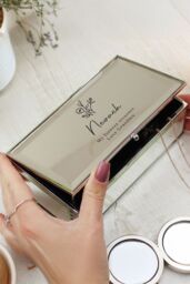 Personalised Memento Company Women's Personalised Floral Mirrored Jewellery Box in Metallic Silver - thumbnail 4