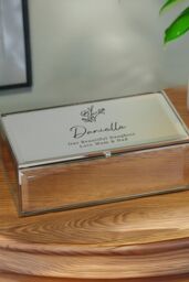 Personalised Memento Company Women's Personalised Floral Mirrored Jewellery Box in Metallic Silver - thumbnail 3