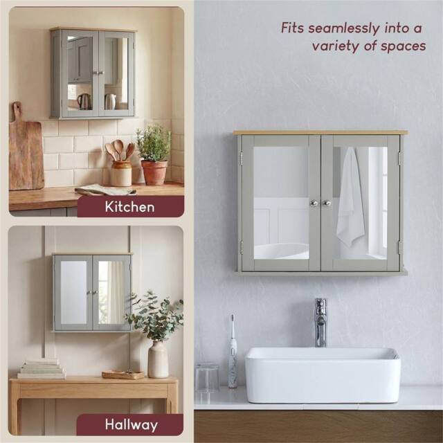 SPETLEK Bathroom Wall Cabinet Storage 2 Door Mirrored Grey Oak - image 1