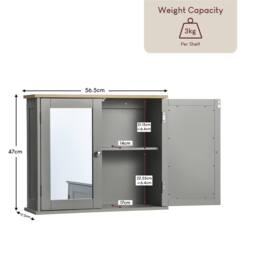 SPETLEK Bathroom Wall Cabinet Storage 2 Door Mirrored Grey Oak - thumbnail 2