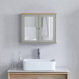 SPETLEK Bathroom Wall Cabinet Storage 2 Door Mirrored Grey Oak - thumbnail 4