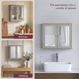 SPETLEK Bathroom Wall Cabinet Storage 2 Door Mirrored Grey Oak - thumbnail 1