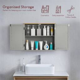 SPETLEK Bathroom Wall Cabinet Storage 2 Door Mirrored Grey Oak - thumbnail 3