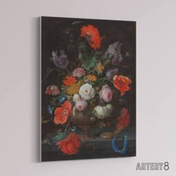 "Artery8 Still Life with Flowers & a Watch Mignon Canvas Wall Art - Size: W18"" x H24""" - thumbnail 2
