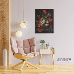 "Artery8 Still Life with Flowers & a Watch Mignon Canvas Wall Art - Size: W18"" x H24""" - thumbnail 3