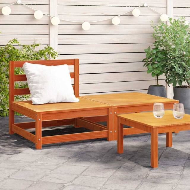 Berkfield Home Garden Sofa Armless with Footstool Wax Brown Solid Wood Pine - image 1