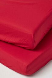 Homescapes Cotton Cot Bed Fitted Sheets 200 Thread Count, 2 Pack in Red - thumbnail 1
