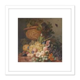 Artery8 Eelkema Still Life With Flowers & Fruit Painting 8X8 Inch Square Wooden Framed Wall Art Print Picture with Mount in White - thumbnail 1