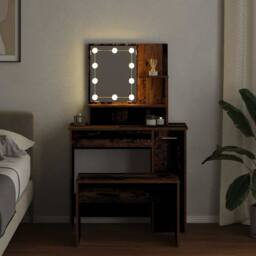 Berkfield Home Beautiful Dressing Table Set with LED Old Wood Engineered Wood in Brown - thumbnail 4