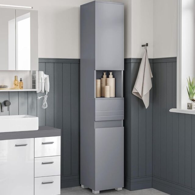 VASAGLE Tall Narrow Bathroom Cabinet with Drawer & Shelves in Grey - image 1