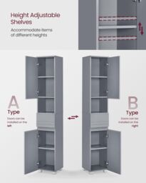 VASAGLE Tall Narrow Bathroom Cabinet with Drawer & Shelves in Grey - thumbnail 4