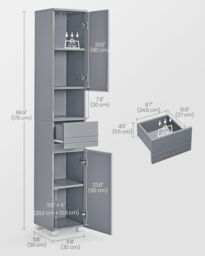 VASAGLE Tall Narrow Bathroom Cabinet with Drawer & Shelves in Grey - thumbnail 2