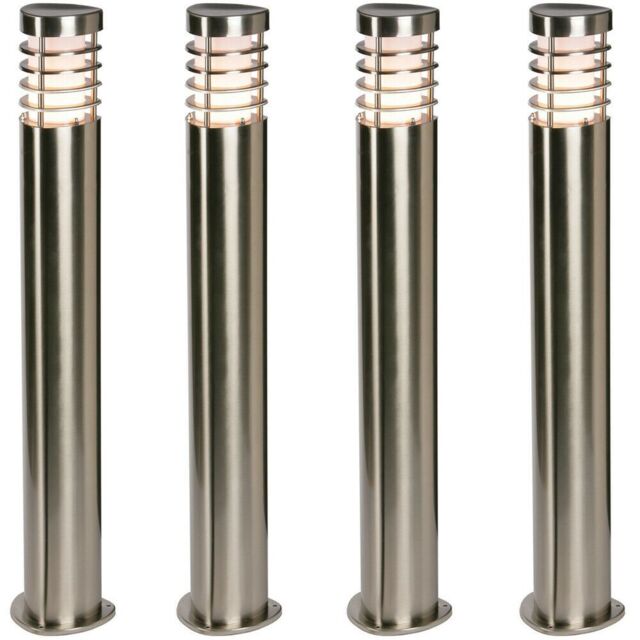 Loops 4 PACK Outdoor Garden Bollard Light Brushed Steel 9.2W Path LED Lamp Post IP44 in Metallics - image 1