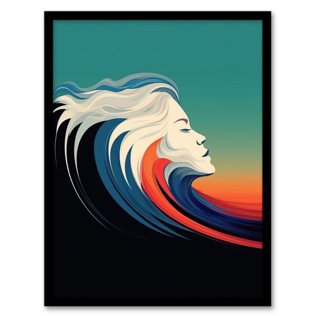 Artery8 The Sea Is Calling Oil Painting Siren Wave Modern Bathroom Toilet Artwork Framed Wall Art Print A4 in Black - image 1
