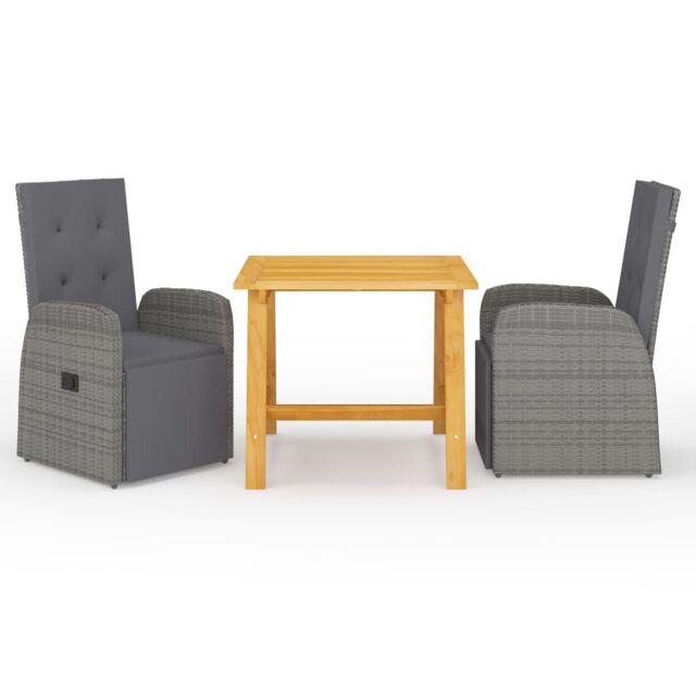 Berkfield Home 3 Piece Garden Dining Set with Cushions Grey Poly Rattan - image 1