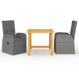 Berkfield Home 3 Piece Garden Dining Set with Cushions Grey Poly Rattan - thumbnail 1