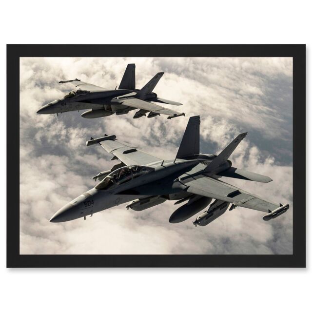 Artery8 Hook Military US Airforce F-18 Hornet Jet Fighters Photo Artwork Framed Wall Art Print A4 in Black - image 1