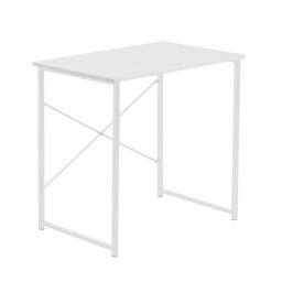 Harbour Housewares Wooden Computer Desk - PC Laptop Workstation Tubular Steel Office Desk in White
