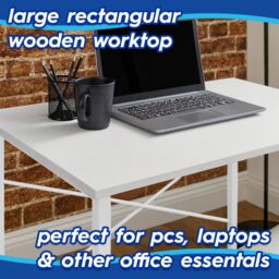 Harbour Housewares Wooden Computer Desk - PC Laptop Workstation Tubular Steel Office Desk in White - thumbnail 3