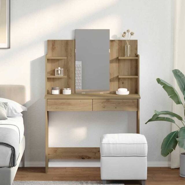 Berkfield Home Beautiful Dressing Table with Mirror Artisan Oak 96x39x142 cm in Brown - Size: 96 x 39 x 142 cm - image 1