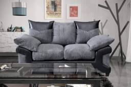 SquareBoxx Luca 3+2 Grey Jumbo Cord Sofa Set With a Modern Black Leather-Effect Trim - thumbnail 3