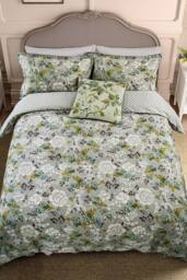 English Heritage 'Eagle House Damask' Cotton Duvet Cover Set in Green - Size: Super King