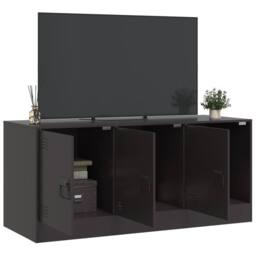 Berkfield Home TV Cabinet Black 99x39x44 cm Steel - Size: 99 x 39 x 44 cm - thumbnail 4