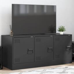 Berkfield Home TV Cabinet Black 99x39x44 cm Steel - Size: 99 x 39 x 44 cm - thumbnail 2