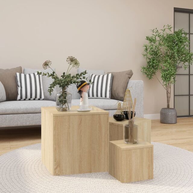 Berkfield Home Side Tables 3 pcs Sonoma Oak Engineered Wood in Brown - image 1
