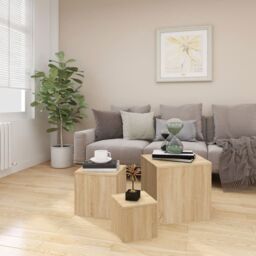Berkfield Home Side Tables 3 pcs Sonoma Oak Engineered Wood in Brown - thumbnail 6