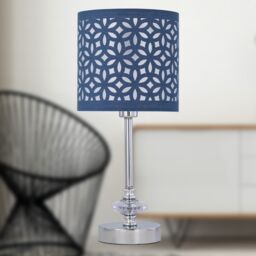 First Choice Lighting Set of 2 Chrome Jewelled Table Lamps with Navy Blue Cut Out Shades in Silver - thumbnail 6