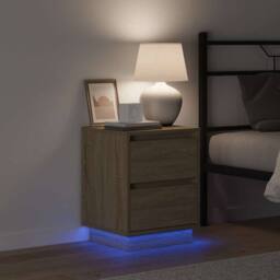 Berkfield Home Bedside Cabinets with LED Lights 2 pcs Sonoma Oak 39x34.5x50 cm in Light Tan - thumbnail 5
