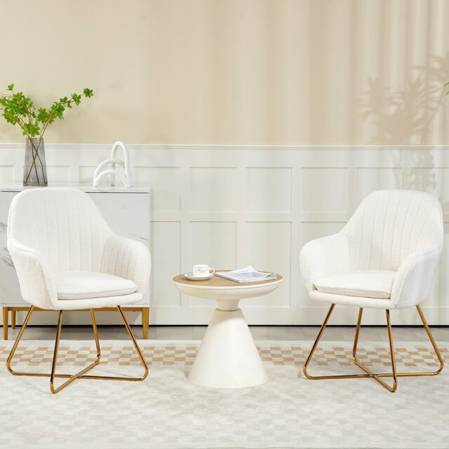 HOMCOM Dining Chair Set of 2, Boucle Armchair with Steel Legs, Cream - Size: 2 Pack - image 1