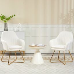 HOMCOM Dining Chair Set of 2, Boucle Armchair with Steel Legs, Cream - Size: 2 Pack