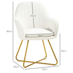 HOMCOM Dining Chair Set of 2, Boucle Armchair with Steel Legs, Cream - Size: 2 Pack - thumbnail 3