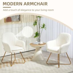 HOMCOM Dining Chair Set of 2, Boucle Armchair with Steel Legs, Cream - Size: 2 Pack - thumbnail 4